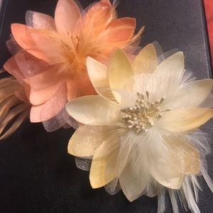 FEATHER FLOWER PINS.. set of 2